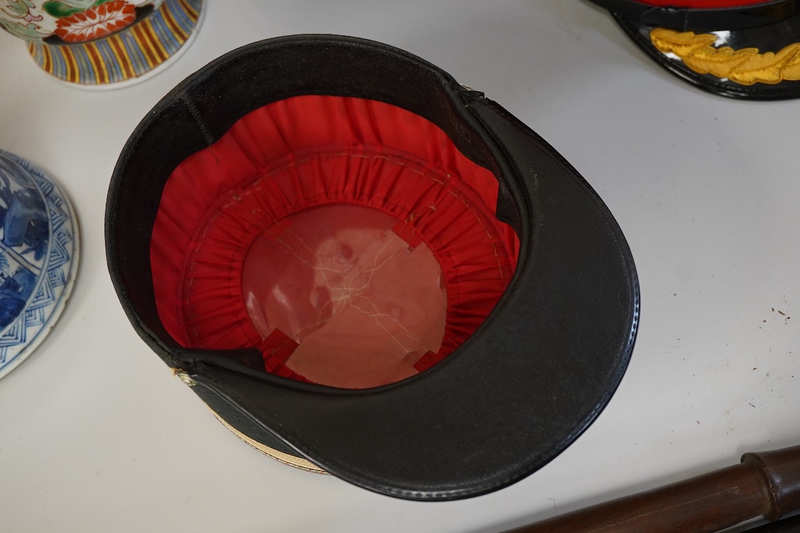 Four various caps, French Gendarme police hat etc